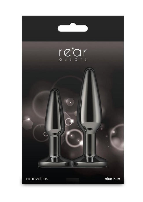 Rear Assets Tapered Trainer Chrome Plated Anal Plugs Kit (2pc Set) - Gray