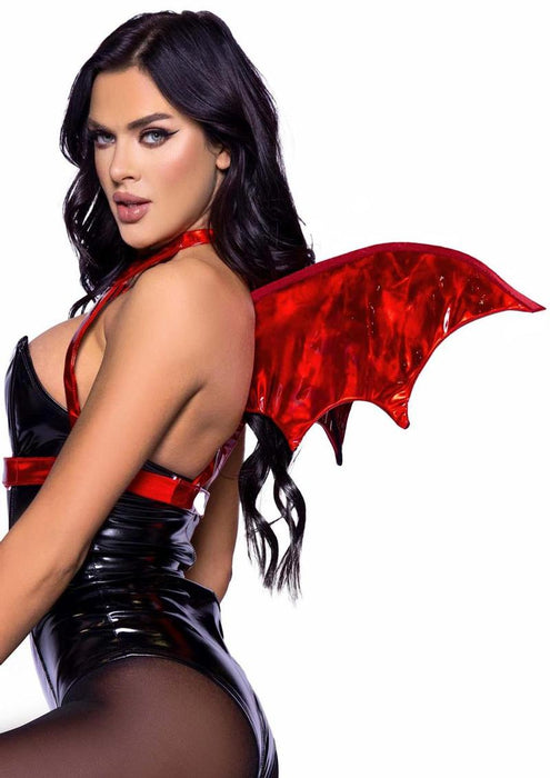 Leg Avenue Iridescent Vinyl Devil Wing Body Harness - O/S - Red