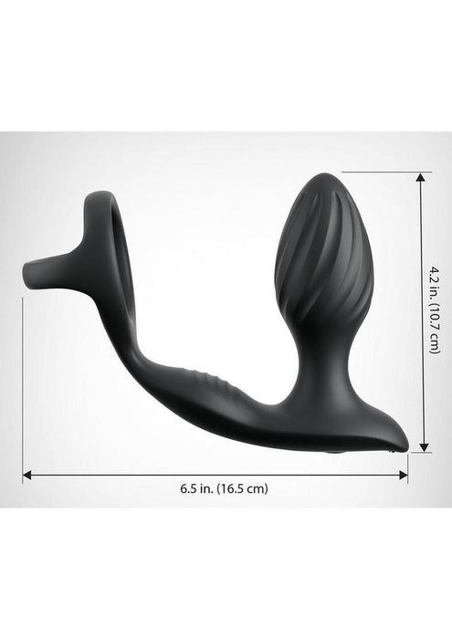 Anal Fantasy Elite Ass-Gasm Gyro-Milk Pro Cock Ring with Butt Plug and Remote Control - Black