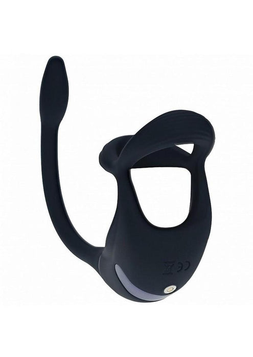 Levelz Vibrating Silicone Rechargeable Tri O Cock Ring with Prostate Stimulator and Remote Control - Black