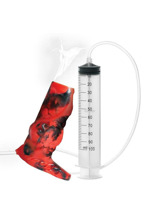 Creature Cocks Hell Hound Squirting Silicone Penis Enhancer - Red/Black