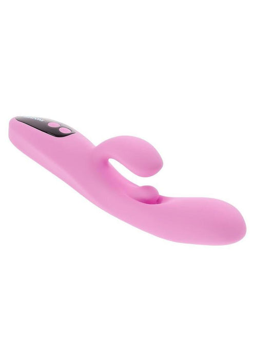 Push the Button Rechargeable Silicone Rabbit Vibrator with Clitoral Stimulator - Pink