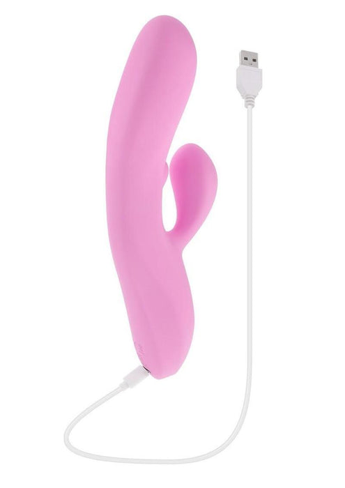 Push the Button Rechargeable Silicone Rabbit Vibrator with Clitoral Stimulator - Pink