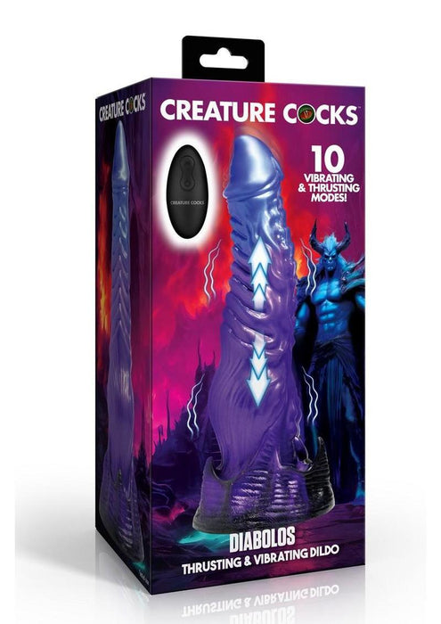 Creature Cocks Diabolos Thrusting & Vibrating Rechargeable Silicone Dildo with Remote Control - Purple/Black