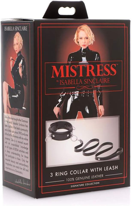 Mistress By Isabella Sinclaire Leather 3 Ring Collar W/Leash