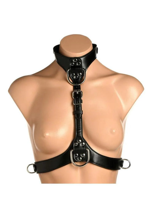 Master Series Vixen Female Chest Vegan Leather Harness - Black