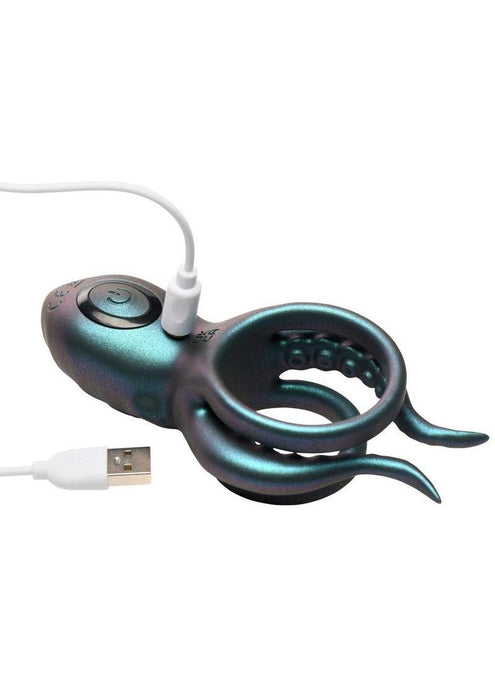 Creature Cocks Octo Grip Vibrating Rechargeable Silicone Cock Ring with Remote - Blue
