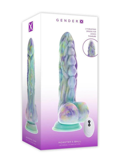 Gender X Monster's Ball Rechargeable Silicone Thrusting Vibrating Dildo with Remote Control - Multicolor