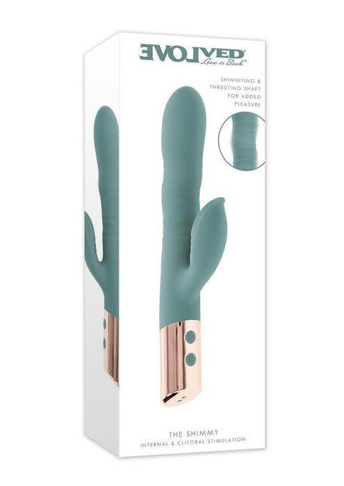 The Shimmy Rechargeable Silicone Vibrator with Clitoral Stimulator - Green