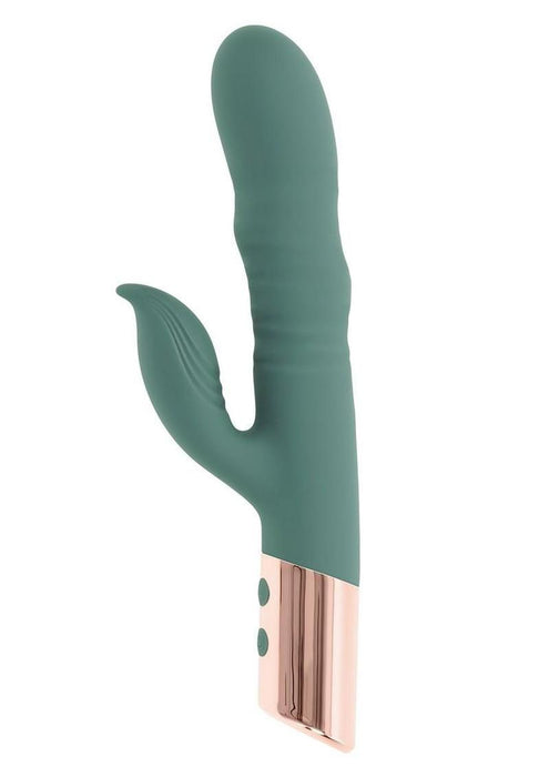 The Shimmy Rechargeable Silicone Vibrator with Clitoral Stimulator - Green