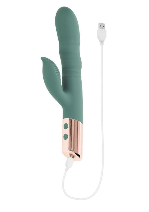 The Shimmy Rechargeable Silicone Vibrator with Clitoral Stimulator - Green
