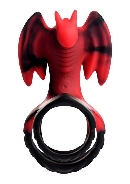 Creature Cocks Dragon Flight Vibrating Rechargeable Silicone Cock Ring with Remote - Red/Black