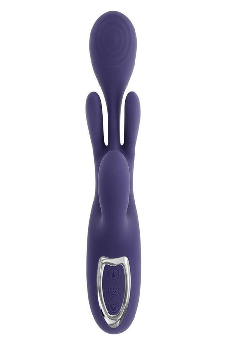 Bow Down Rechargeable Silicone Vibrator with Clitoral Stimulator - Purple