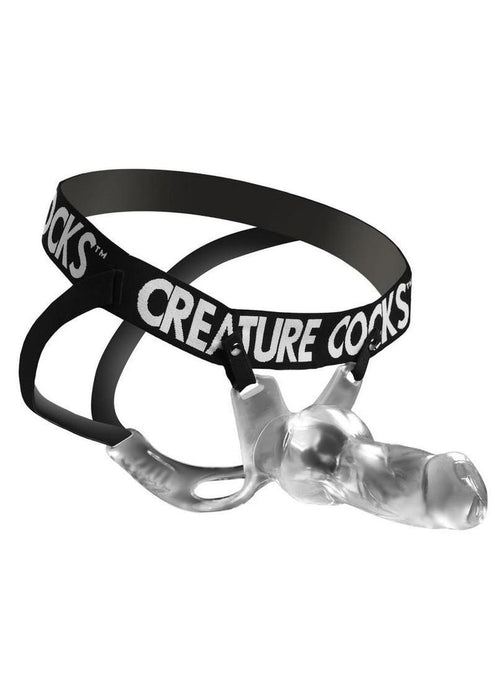 Creature Cock Snow Wolf Hollow Strap-On with Harness - Clear/Black