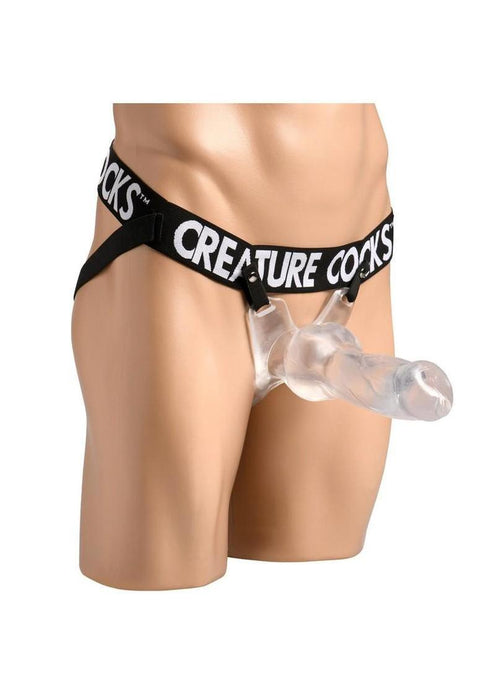 Creature Cock Snow Wolf Hollow Strap-On with Harness - Clear/Black