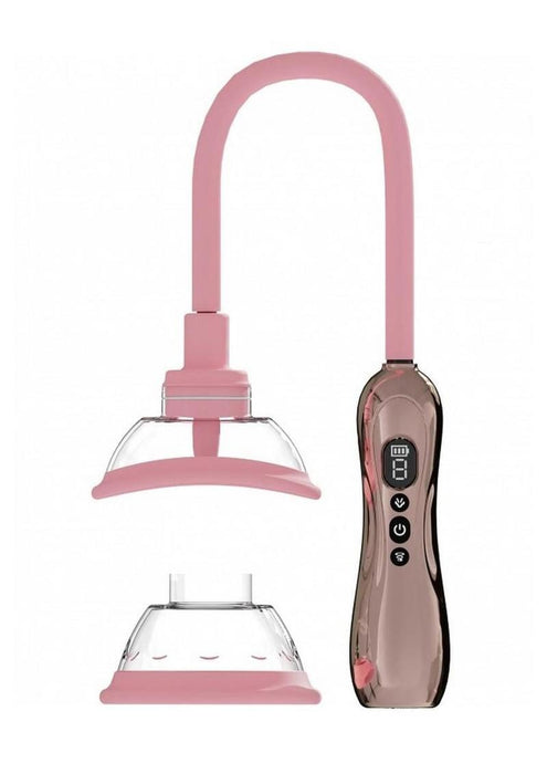 Pumped Automatic Rechargeable Vulva and Breast Pump with Rotating & Vibrating Tongue - Rose Gold