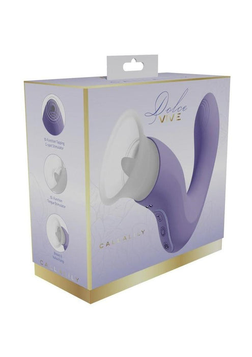 Vive Callalily Silicone Rechargeable Triple Motor G-Spot tap, Vulva, Breast Suction and Tongue Vibrator - Lavender