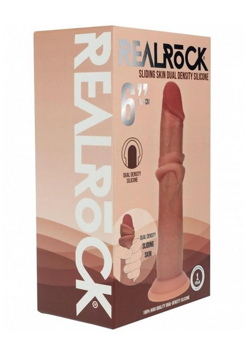 RealRock Dual Layered Silicone Realistic Sliding Skin Dildo 6in - Caramel