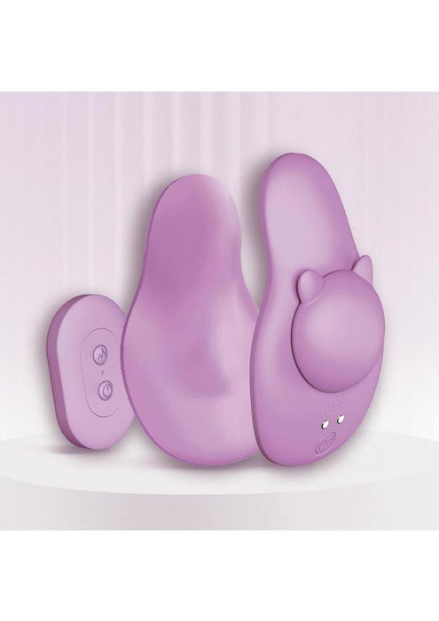 Ultra Here Kitty Kitty Rechargeable Silicone Panty Vibe with Remote - Purple