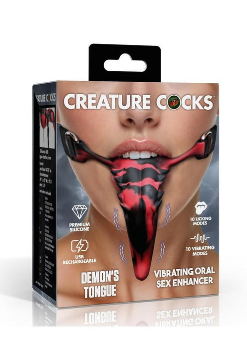 Creature Cocks Demon's Tongue Vibrating Rechargeable Silicone Oral Enhancer with Harness - Red/Black
