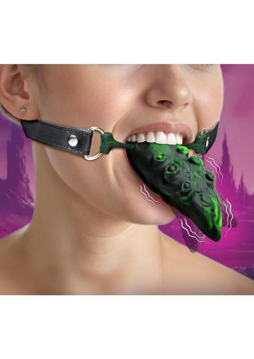Creature Cocks Dragon's Lick Vibrating Rechargeable Silicone Oral Enhancer with Harness - Green/Black