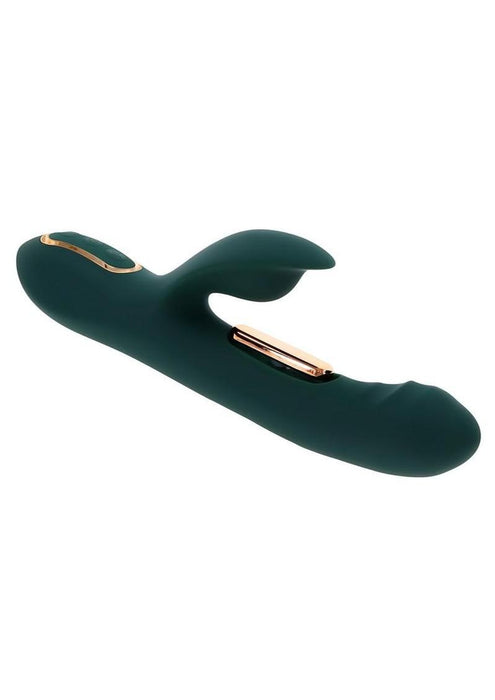 Heart of Gold Rechargeable Silicone Rabbit Vibrator - Green