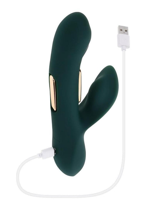 Heart of Gold Rechargeable Silicone Rabbit Vibrator - Green