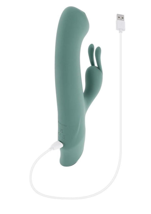 Satin Swirl Rechargeable Silicone Rabbit Vibrator with Clitoral Stimulator - Green