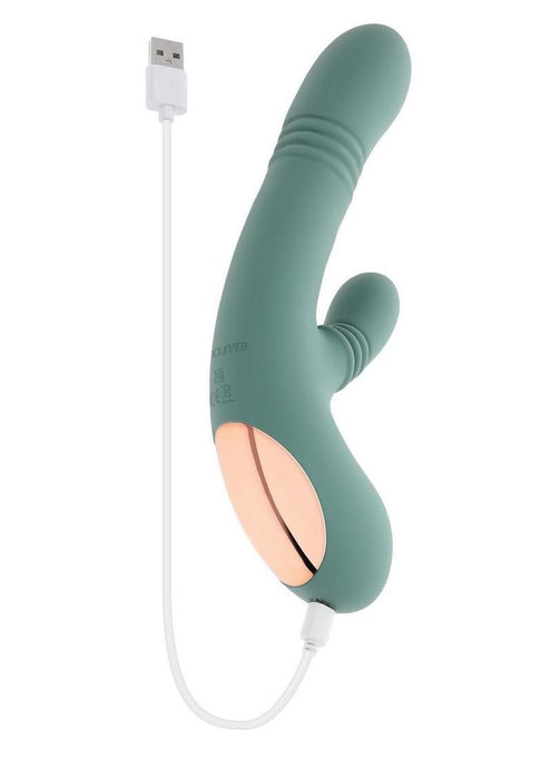 Rub Me Tender Rechargeable Silicone Thrusting Vibrator with Clitoral Stimulation - Green
