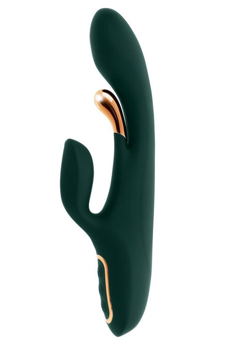Golden Goddess Rechargeable Silicone Vibrator with Clitoral Stimulator - Green