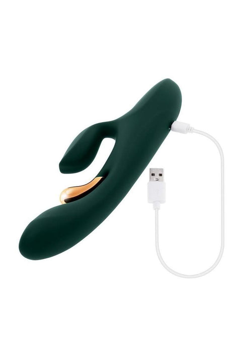 Golden Goddess Rechargeable Silicone Vibrator with Clitoral Stimulator - Green