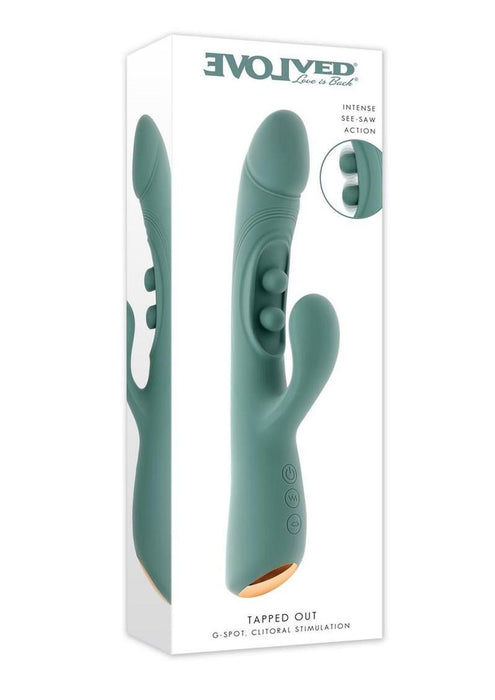 Tapped Out Rechargeable Silicone Vibrator with Stimulator - Green