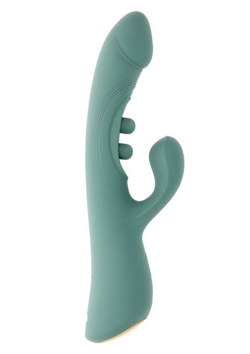 Tapped Out Rechargeable Silicone Vibrator with Stimulator - Green