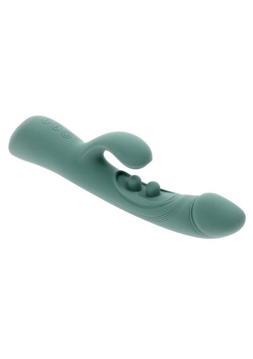 Tapped Out Rechargeable Silicone Vibrator with Stimulator - Green