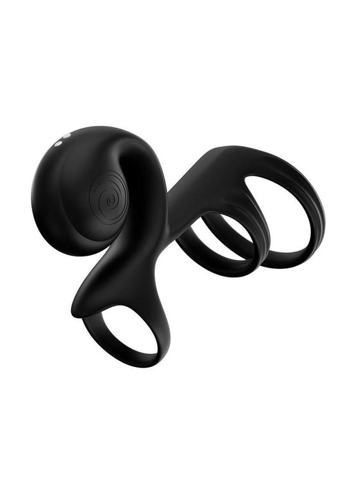 SVibe Snail JOVI Arc Rechargeable Silicone Couples Triple Cock Ring with Remote Control - Noir Haze