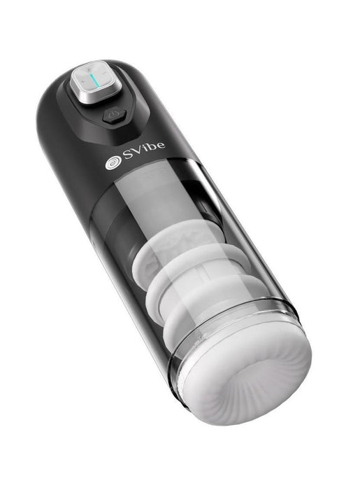 SVibe Ikon SPARK Rechargeable Thrusting Rotating Masturbator - Clear/Black