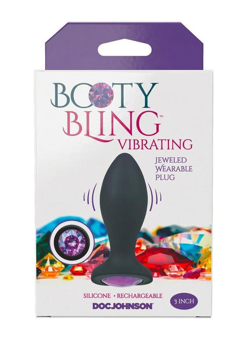 Booty Bling Jeweled Wearable Vibrating Silicone Plug 3In - Purple