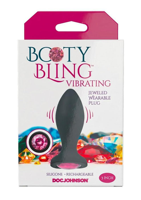 Booty Bling Jeweled Wearable Vibrating Silicone Plug 3In - Pink