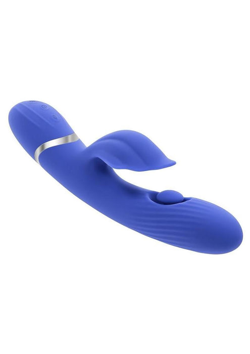 Shudder Rechargeable Silicone Triple Motor Vibrator with Stimulator - Blue