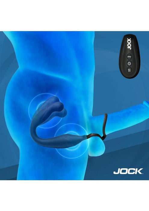 Jock Axis Gyrating Rechargeable Silicone Prostate Vibrator with C-Ring and Remote - Black