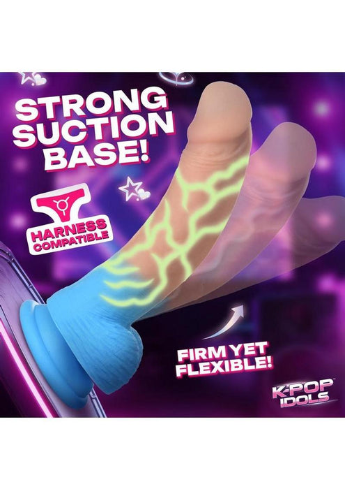 K Pop Rion Glow in the Dark Silicone Dildo with Balls - Vanilla