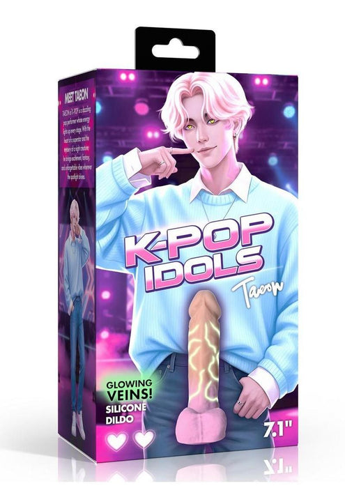 K Pop Taeon Glow in the Dark Silicone Dildo with Balls - Vanilla