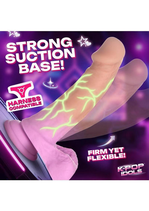 K Pop Taeon Glow in the Dark Silicone Dildo with Balls - Vanilla