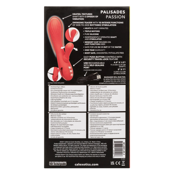California Dreaming Palisades Passion Rechargeable Silicone Rabbit Vibrator - Red