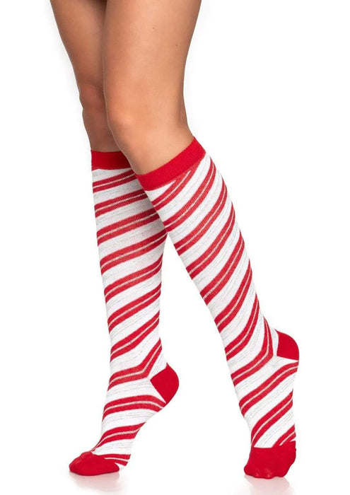 Candy cane lurex knee socks