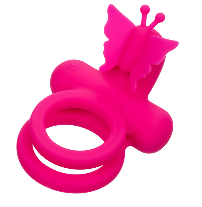 Silicone Rechargeable Dual Butterfly Couples Ring - Pink