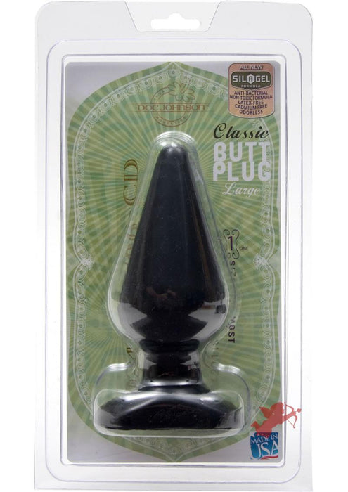 Classic Butt Plug Large Black Sil A Gel 6 Inch