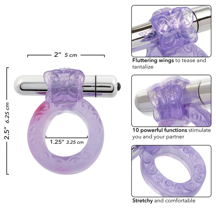 Calexotics Intimate Butterfly Ring Multispeed Micro Stimulator With Erection Enhancer Purple