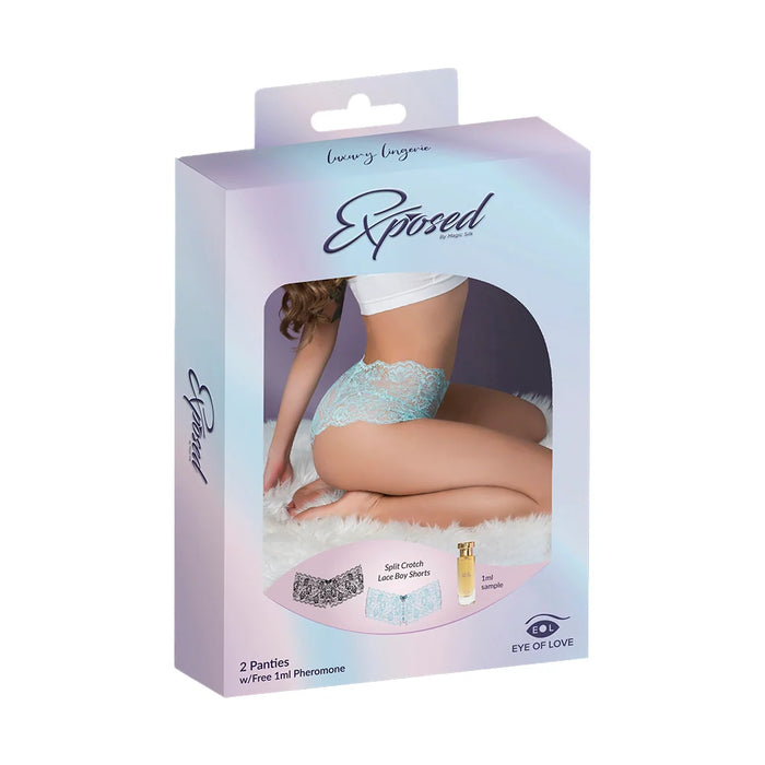 Magic Silk Pheromone Panties Split Crotch Lace Boy Short 2-Pack