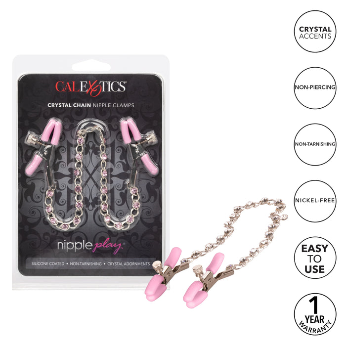Nipple Play Crystal Chain Nipple Clamps - Pink